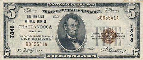 $5 Hamilton NB Chattanooga Ch7848 1929 T-1